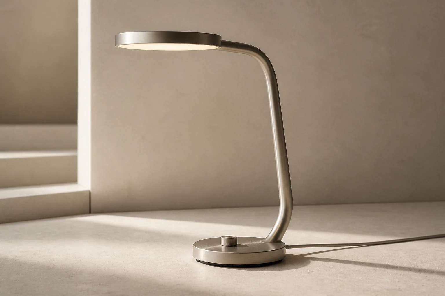 Skulptural skrivbordslampa i borstad metall